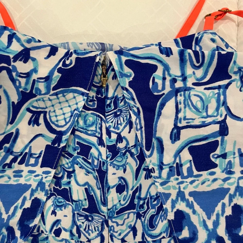 Lilly Pulitzer Romper Elephant Blue White Spaghetti Strap Size 0 summer - Picture 8 of 13